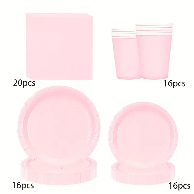 68pcs Light Pink Paper Party Supplies Set for 16
