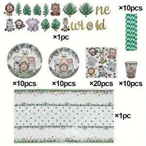 52 Piece Jungle Safari Disposable Tableware Set for 10