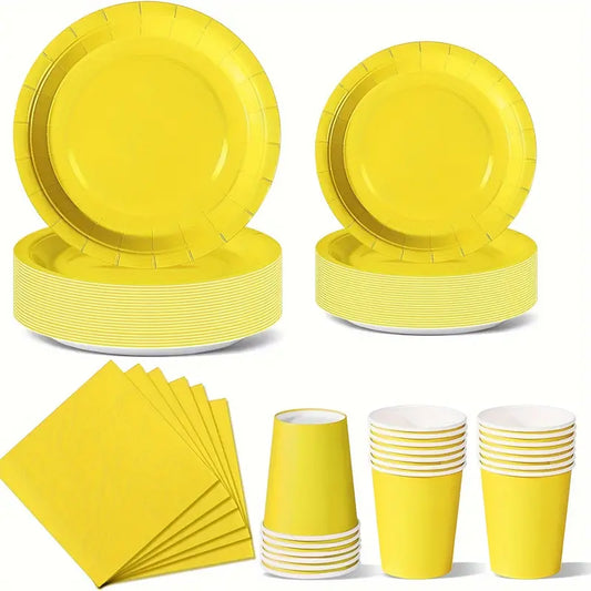 68 Pieces Yellow Party Tableware Set for 16