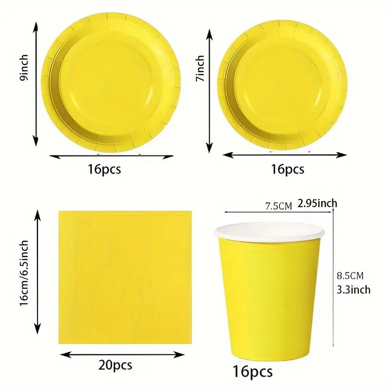 68 Pieces Yellow Party Tableware Set for 16