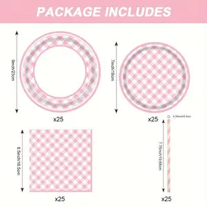 100 Pieces Gingham Tableware Set for 25