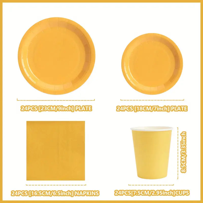 96pcs Tableware Set, Yellow Disposable