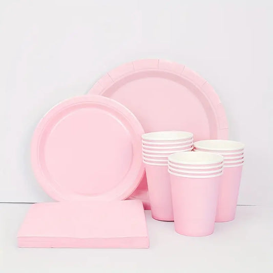 68pcs Light Pink Paper Party Supplies Set for 16