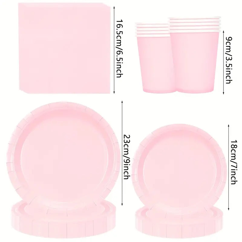 68pcs Light Pink Paper Party Supplies Set for 16